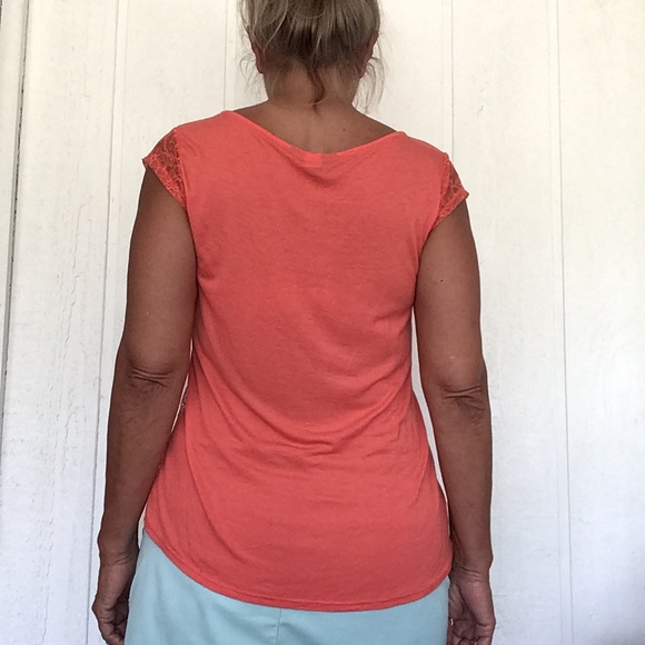 MODA INTERNATIONAL FOR VICTORIAS SECRET SHEER ORANGE LACE SLEEVELESS TOP SMALL - Picture 5 of 11